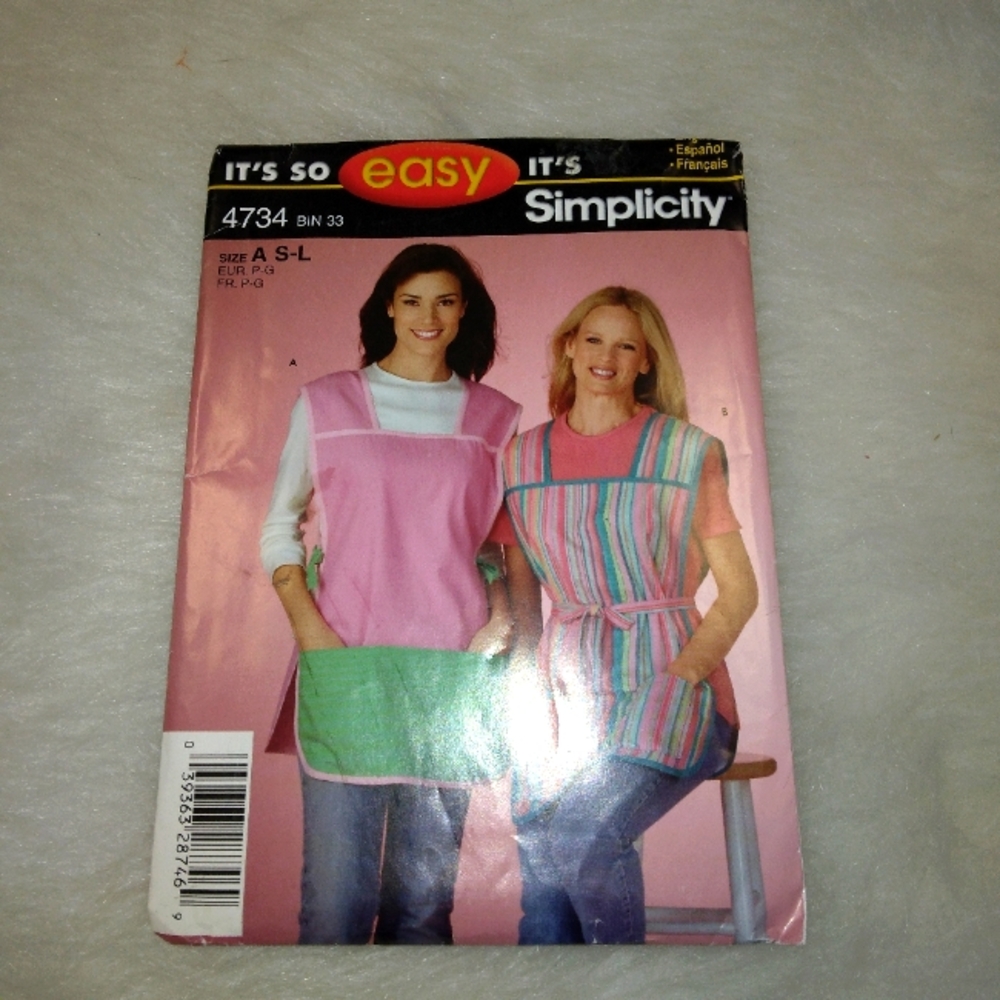 SIMPLICITY 4734 sz S-M-L Misses Apron With Full Front And Back Coverage &Pockets